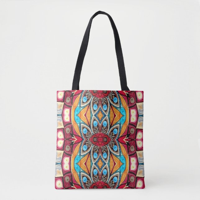 An unique colourful all over fabric print pattern  tote bag (Front)