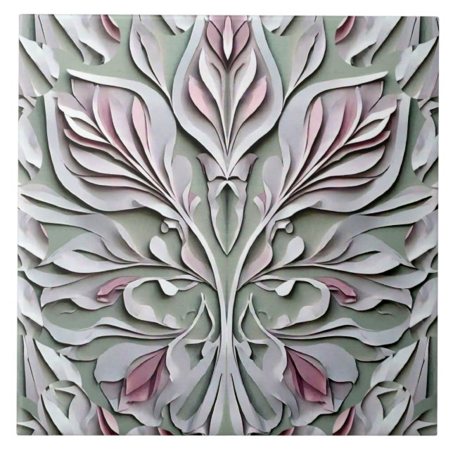 An unique embossing art grey modern floral pattern ceramic tile (Front)