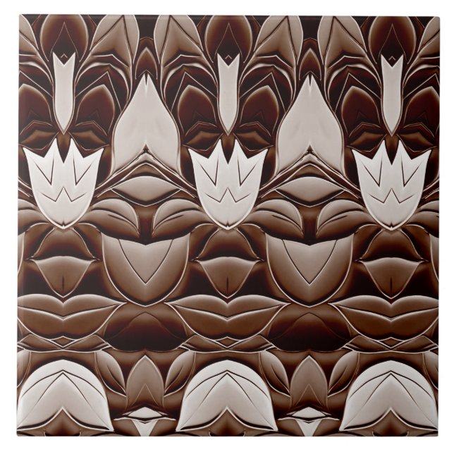 An unique modern brown seamless floral pattern  ceramic tile (Front)