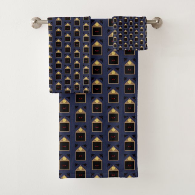 An Unkindness of Ravens Halloween Patterned Bath Towel Set (Insitu)