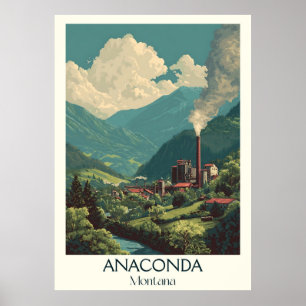 Anaconda Montana Vintage Industrial Mountain Art Poster