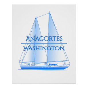 Anacortes Coastal Nautical Sailing Sailor Poster