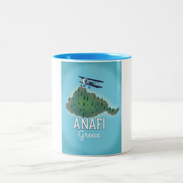 Anafi Island Greece travel poster. Two-Tone Coffee Mug (Center)