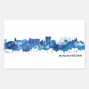 Anaheim California Skyline Blue Rectangular Sticker