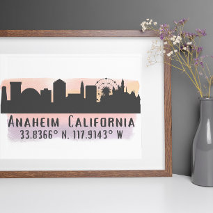 Anaheim Skyline Latitude and Longitude Poster