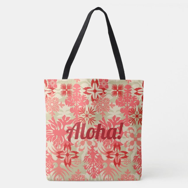 Anahola Bay Hawaiian Abstract Floral Coral Tote Bag (Front)