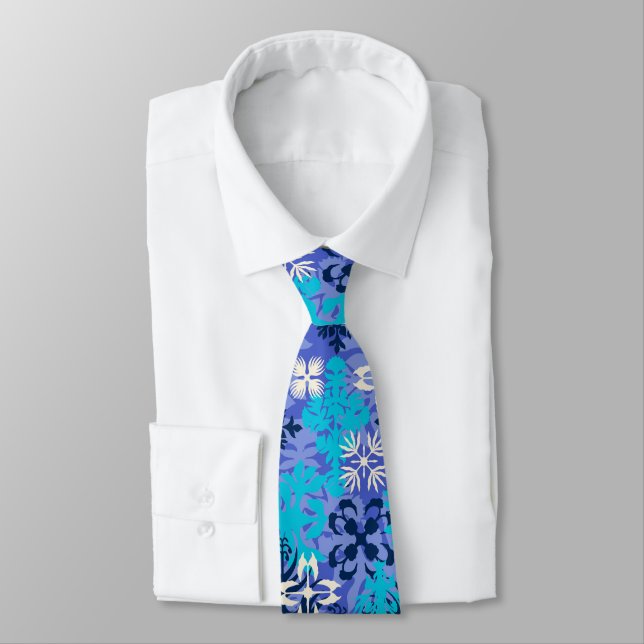 Anahola Bay Hawaiian Abstract Floral Periwinkle Tie (Tied)