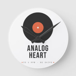 Analogue Heart Retro Vinyl Record Acrylic Wall Clo Round Clock