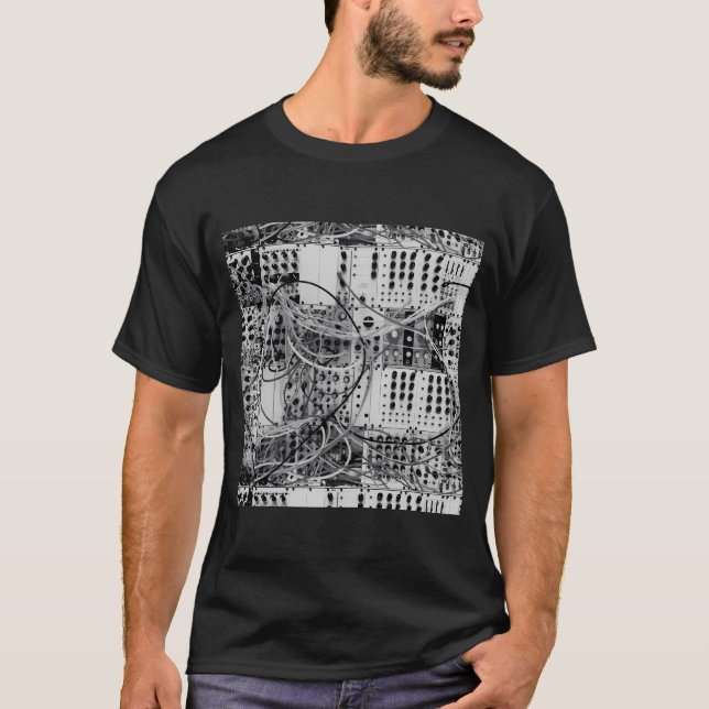 Analogue Synthesizer - Modular Design - Black & Wh T-Shirt (Front)