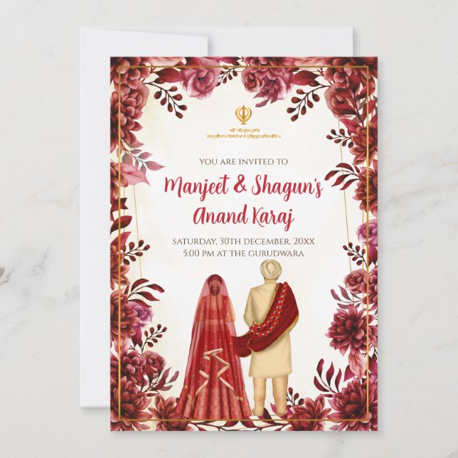 Anand Karaj invitations Digital Sikh Wedding cards (Front)