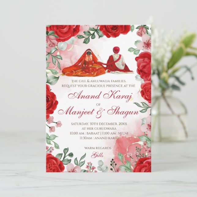 Anand Karaj invitations & Sikh wedding cards (Standing Front)