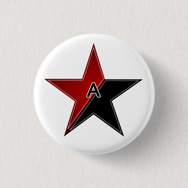 Anarchist red/black star 3 cm round badge (Front)