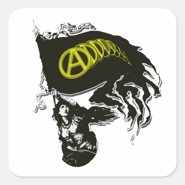 Anarcho Capitalist Tattered Flag with Lady Liberty Square Sticker (Front)
