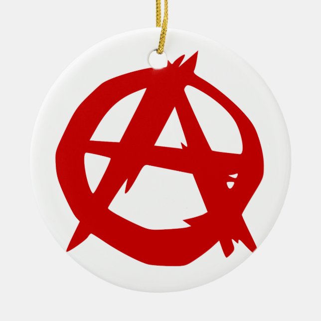 Anarchy Symbol Red A and Circle Without Ruler Ceramic Tree Decoration (Front)