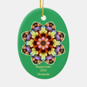 ANASTASIA ~ EASTER EGG ~ Kaleidoscope Green ~ Ceramic Ornament