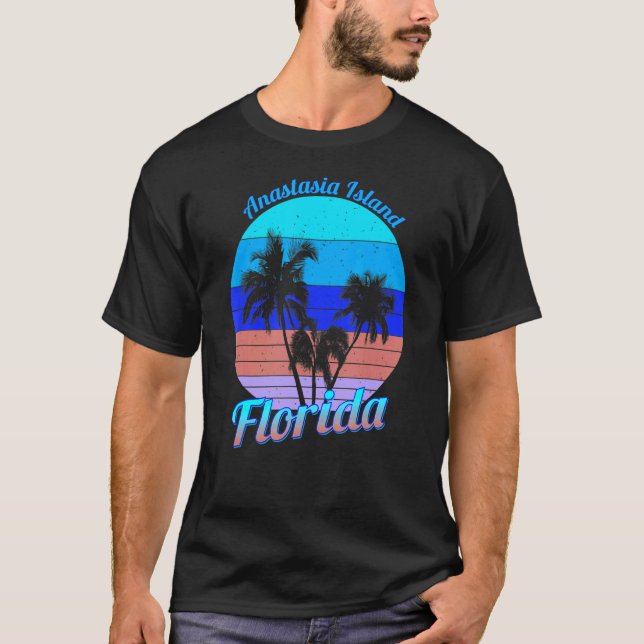 Anastasia Island Florida Retro Tropical Palm Trees T-Shirt (Front)