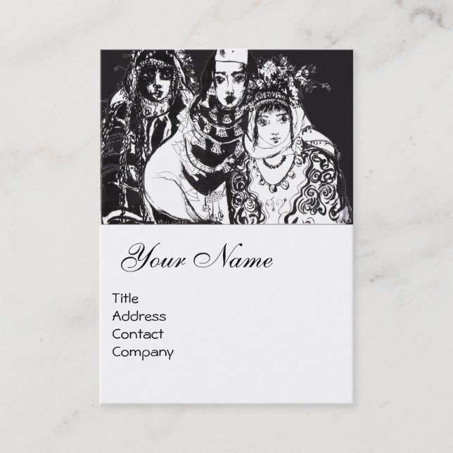 ANATOLIAN GIRLS Black White Ethic Fashion Drawing Business Card (Front)