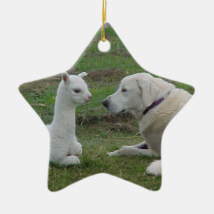 Anatolian Shepherd and Alpaca Cria Ceramic Tree Decoration