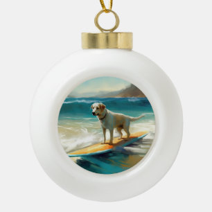 Anatolian Shepherd Beach Surfing Painting  Ceramic Ball Christmas Ornament