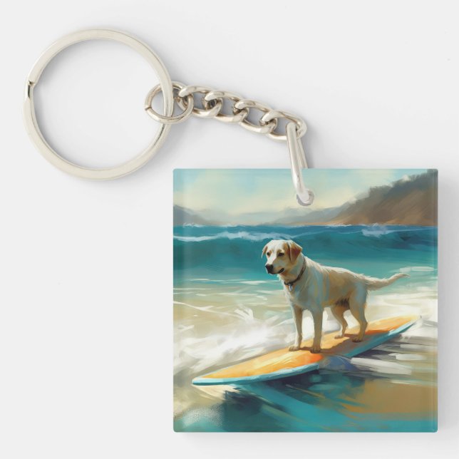 Anatolian Shepherd Beach Surfing Painting  Key Ring (Front)
