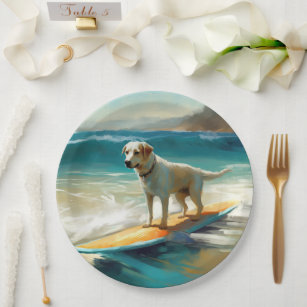 Anatolian Shepherd Beach Surfing Painting  Paper Plate
