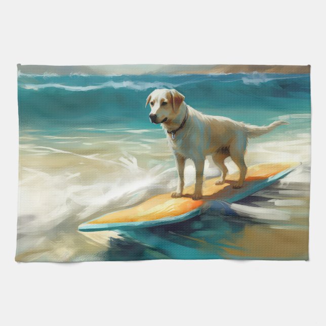 Anatolian Shepherd Beach Surfing Painting  Tea Towel (Horizontal)