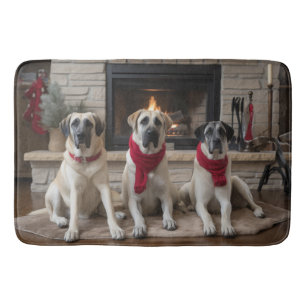 Anatolian Shepherd  by the Fireplace Christmas Bath Mat