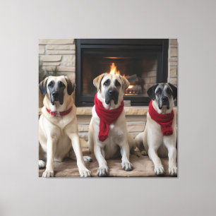 Anatolian Shepherd by the Fireplace Christmas Canvas Print