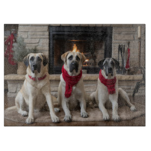 Anatolian Shepherd  by the Fireplace Christmas Cutting Board