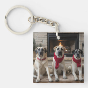 Anatolian Shepherd  by the Fireplace Christmas Key Ring
