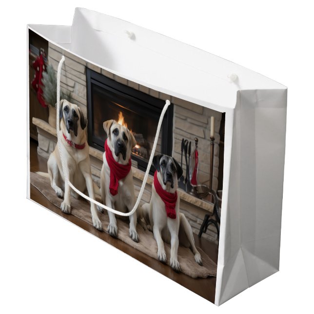 Anatolian Shepherd  by the Fireplace Christmas Large Gift Bag (Front Angled)