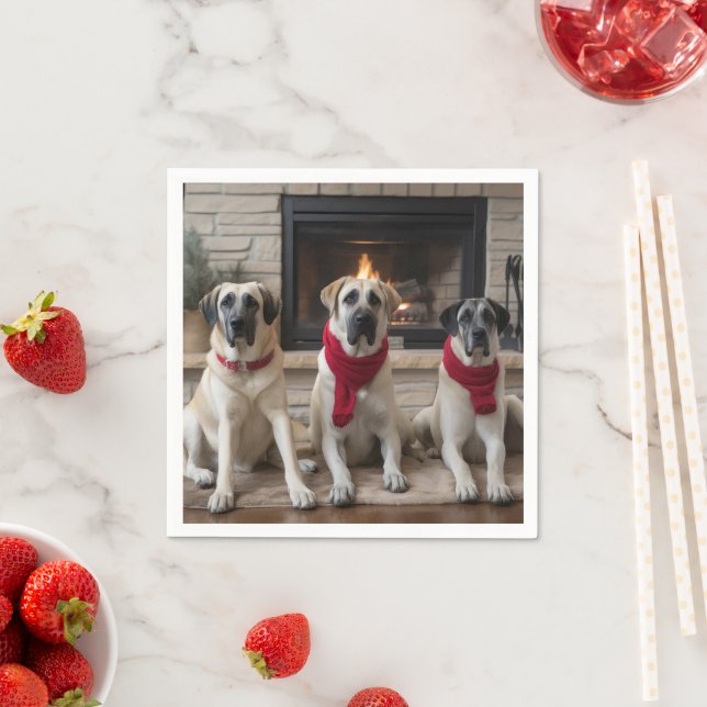 Anatolian Shepherd  by the Fireplace Christmas Napkin (Insitu)