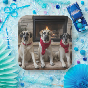 Anatolian Shepherd by the Fireplace Christmas Paper Plate