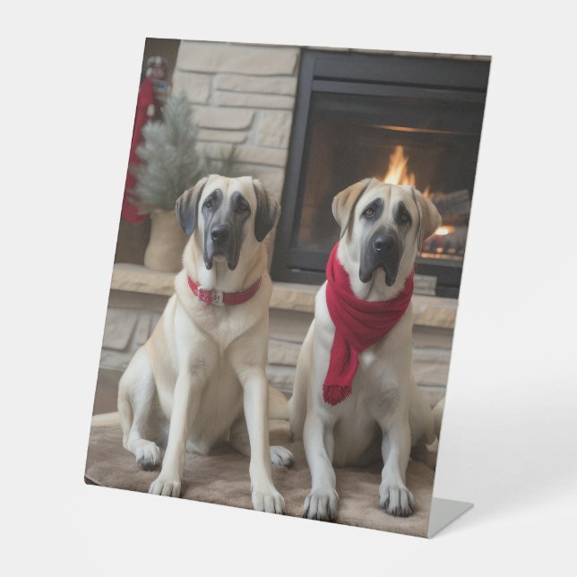 Anatolian Shepherd  by the Fireplace Christmas Pedestal Sign (Front)