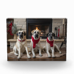 Anatolian Shepherd  by the Fireplace Christmas Photo Block