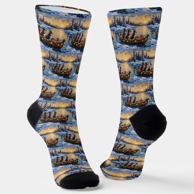 Anatolian Shepherd Christmas Boat Holiday Socks (Angled)