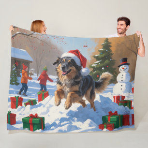 Anatolian Shepherd Christmas Festive Snow Fleece Blanket