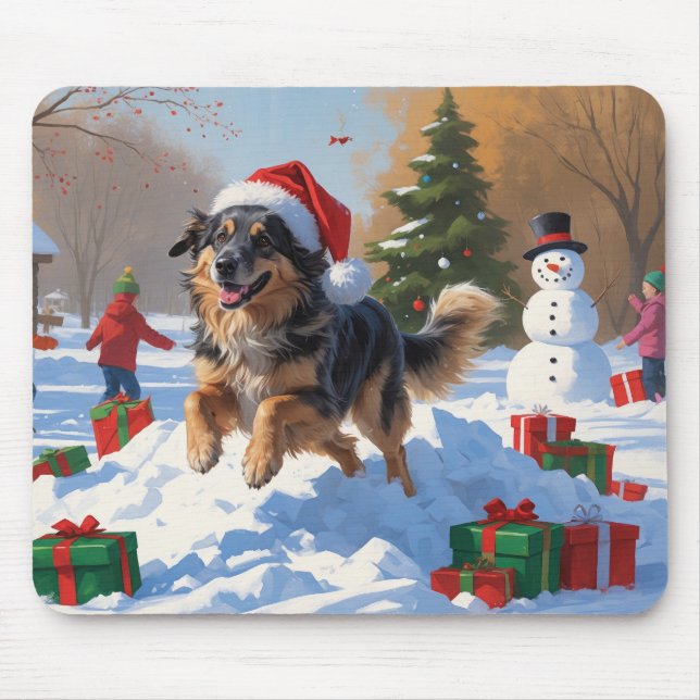 Anatolian Shepherd Christmas Festive Snow Mouse Pad (Front)