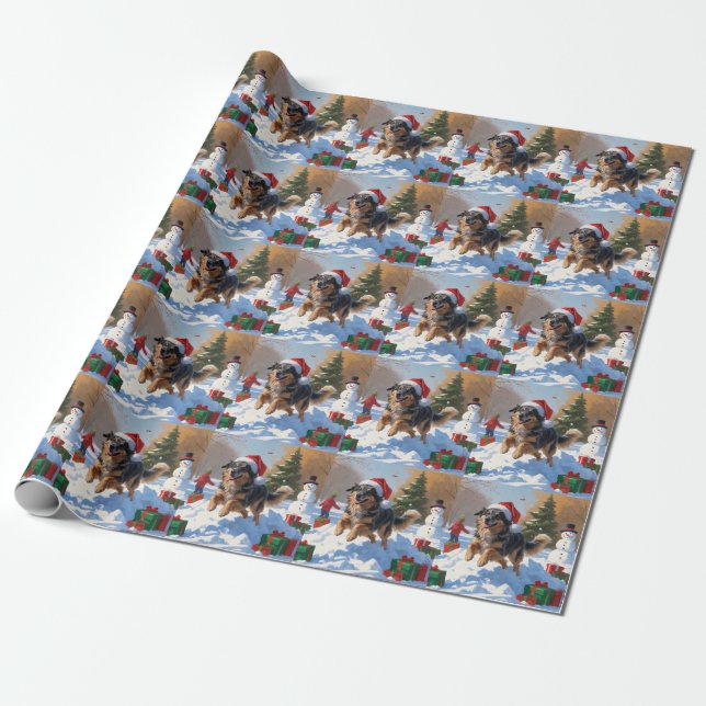 Anatolian Shepherd Christmas Festive Snow Wrapping Paper (Unrolled)