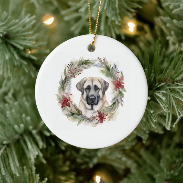 Anatolian Shepherd Christmas Wreath Festive Pup Ceramic Ornament (Tree)