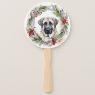 Anatolian Shepherd Christmas Wreath Festive Pup Hand Fan