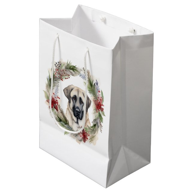 Anatolian Shepherd Christmas Wreath Festive Pup Medium Gift Bag (Front Angled)