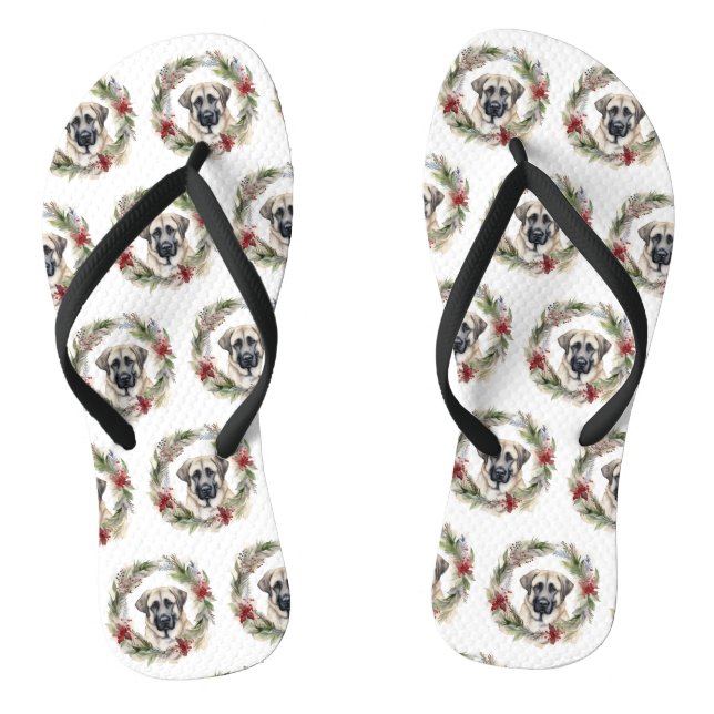Anatolian Shepherd Christmas Wreath Festive Pup Thongs (Footbed)
