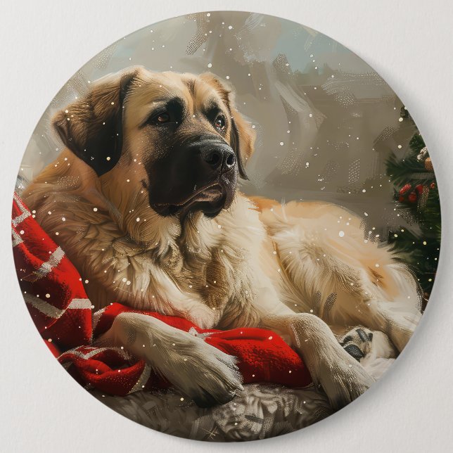Anatolian Shepherd Dog Christmas Festive 6 Cm Round Badge (Front)