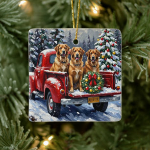 Anatolian Shepherd Dog Christmas Red Truck Holiday Ceramic Ornament