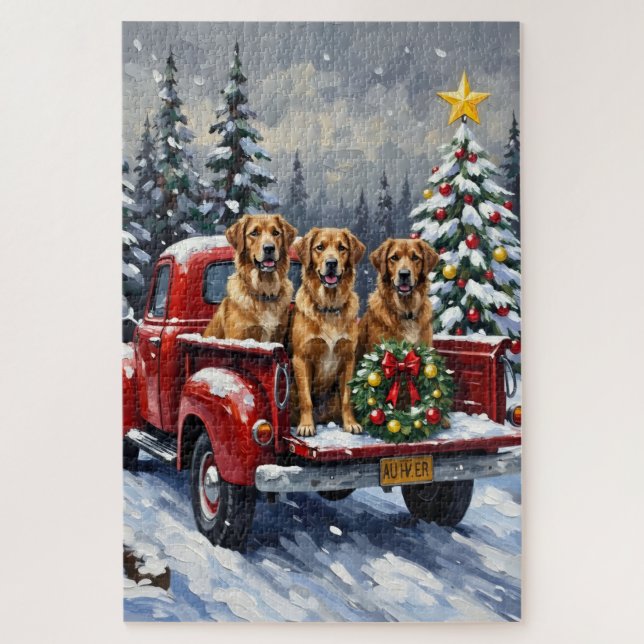 Anatolian Shepherd Dog Christmas Red Truck Holiday Jigsaw Puzzle (Vertical)