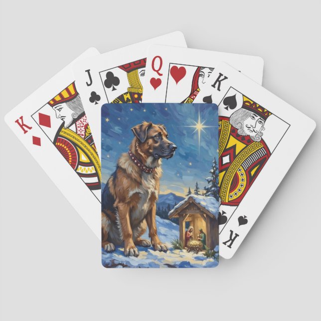 Anatolian Shepherd Dog Guarding Nativity Scene Playing Cards (Back)