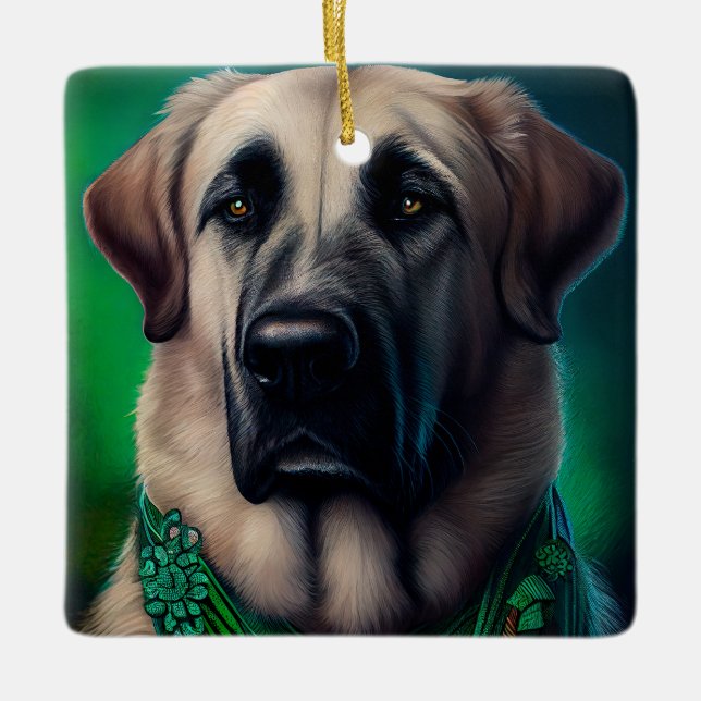 Anatolian Shepherd dog in St. Patrick's Day Dress Ceramic Ornament (Front)