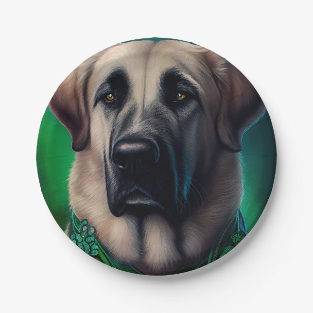 Anatolian Shepherd dog in St. Patrick's Day Dress Paper Plate (Front)