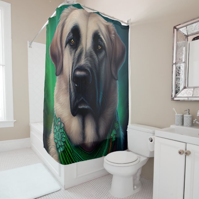 Anatolian Shepherd dog in St. Patrick's Day Dress Shower Curtain (In Situ)